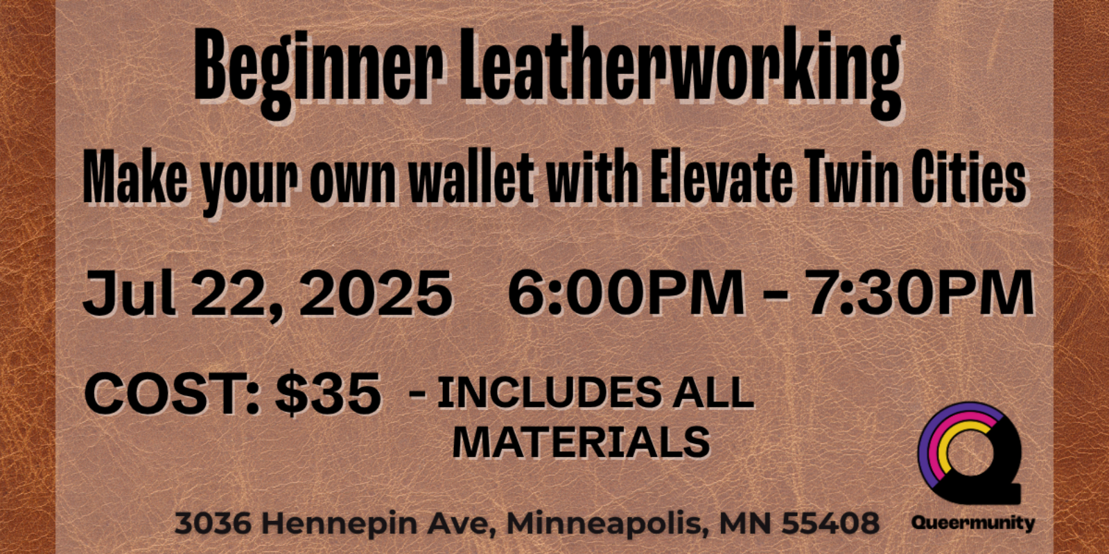 Leatherwork - Make your own wallet with Elevate Twin Cities - Queermunity MN - 3036 Hennepin Ave, Minneapolis, MN 55408, USA