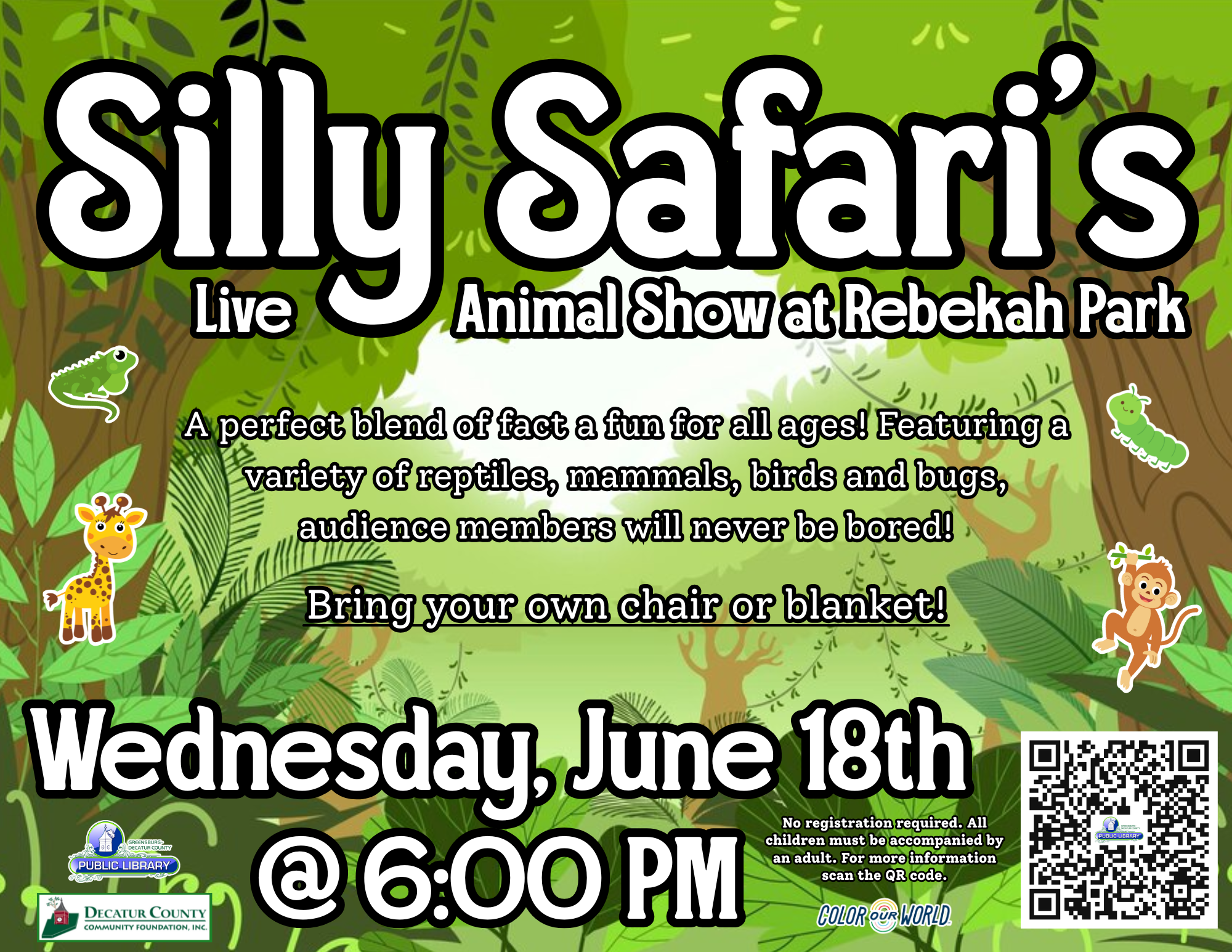 Silly Safaris Live Animal Show at Rebekah Park - Greensburg Decatur Co Pub Library - 1110 E Main St, Greensburg, IN 47240, USA