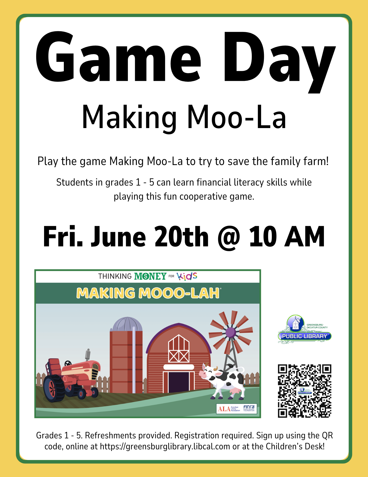 Game Day - Making Moo-La (Grades 1 - 5) - Greensburg Decatur Co Pub Library - 1110 E Main St, Greensburg, IN 47240, USA