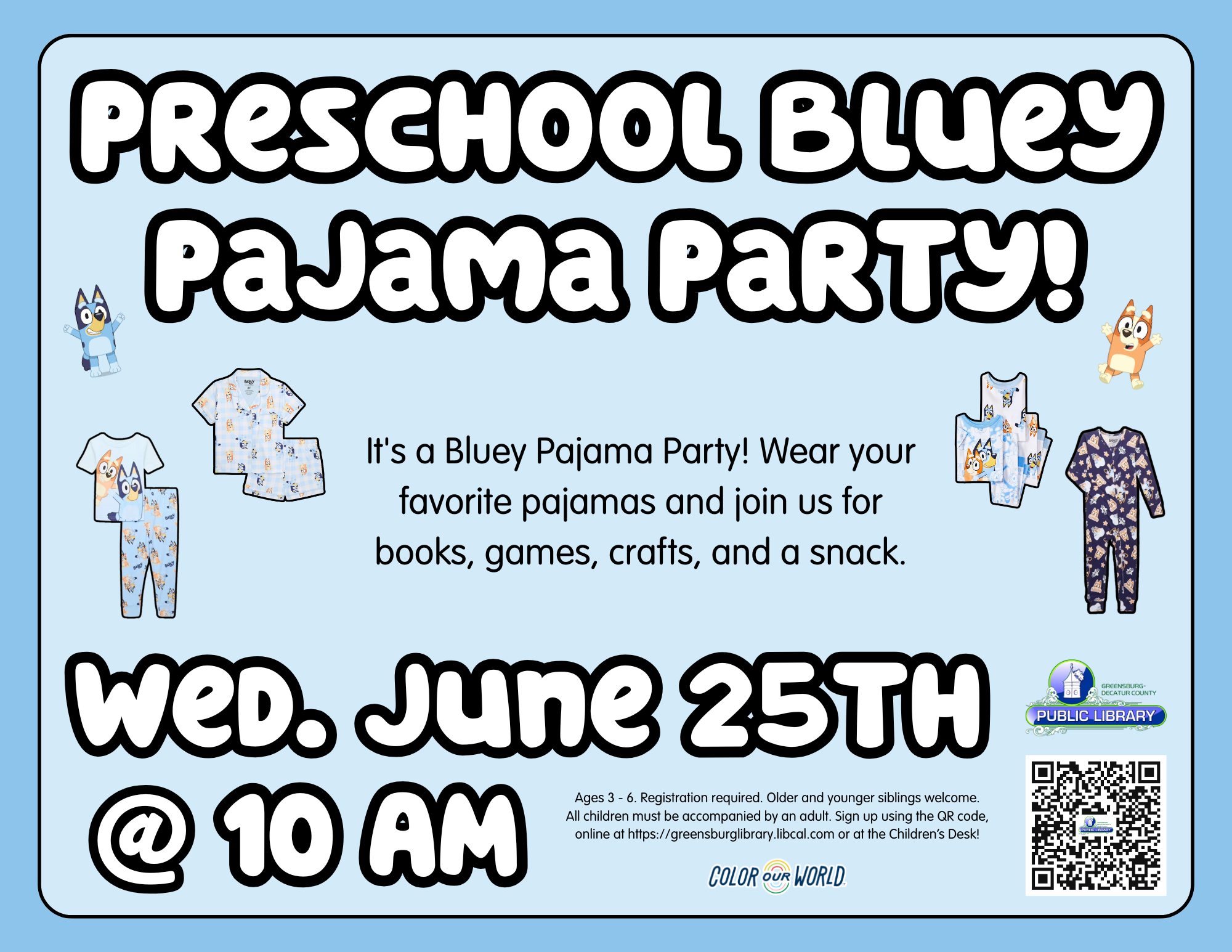 Preschool Bluey Pajama Party! - Greensburg Decatur Co Pub Library - 1110 E Main St, Greensburg, IN 47240, USA