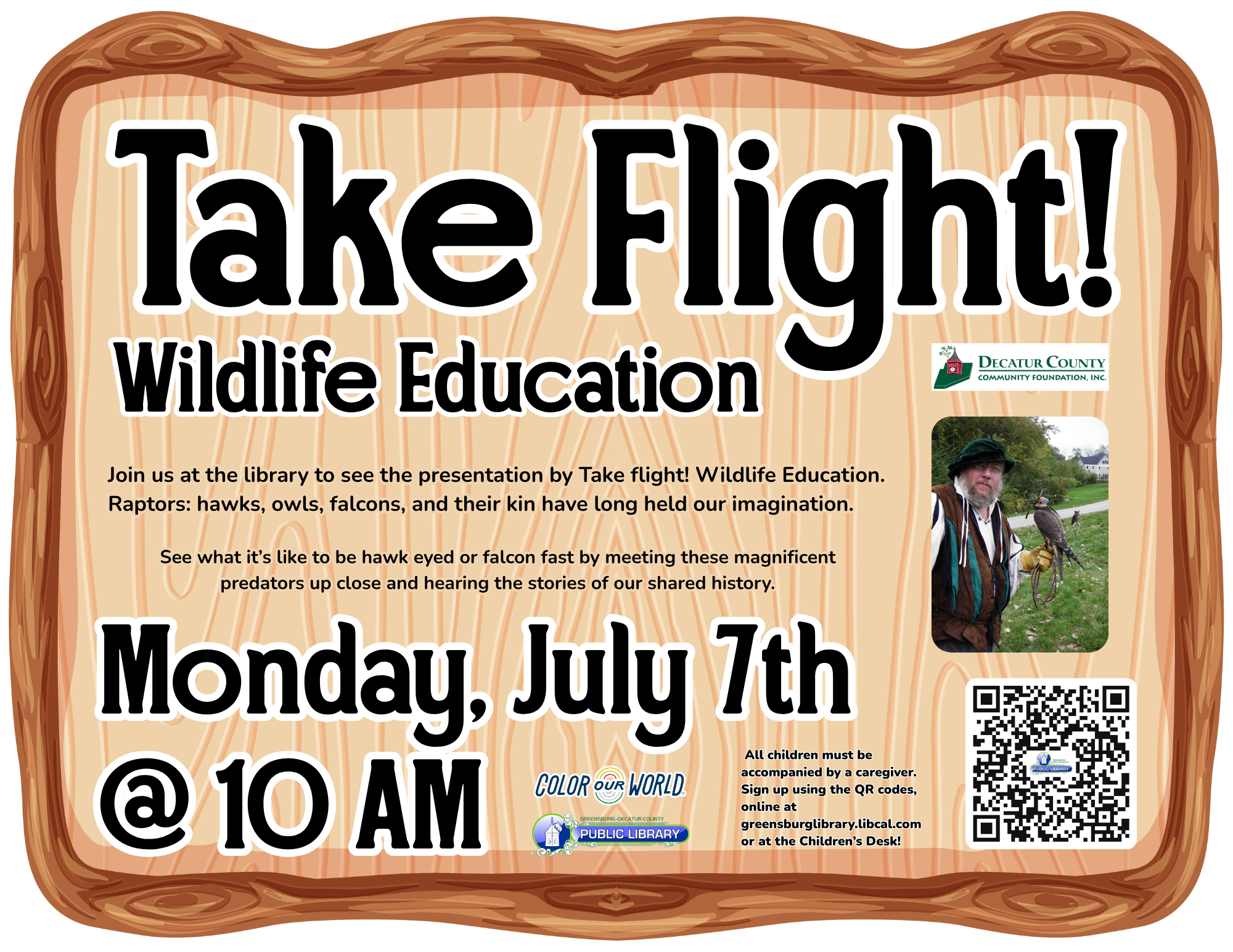 Take Flight! Wildlife Education - Greensburg Decatur Co Pub Library - 1110 E Main St, Greensburg, IN 47240, USA