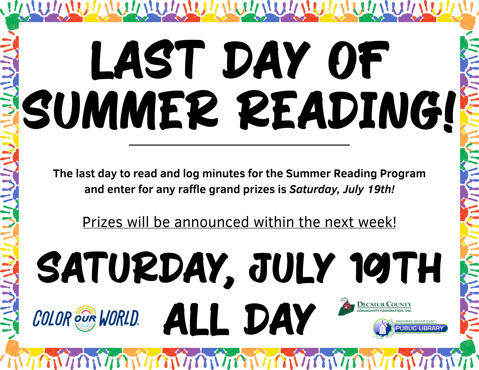 Last Day of Summer Reading - Greensburg Decatur Co Pub Library - 1110 E Main St, Greensburg, IN 47240, USA