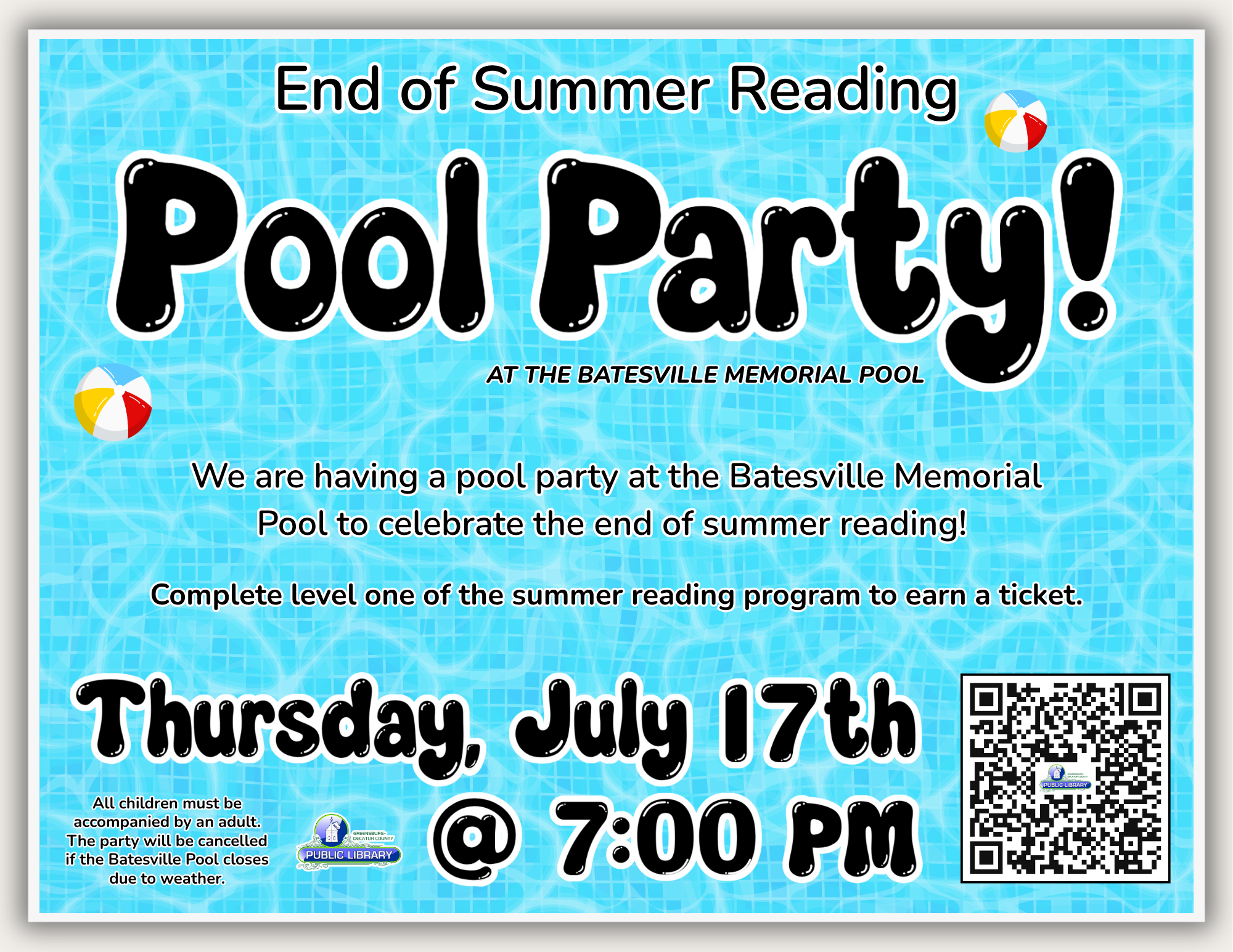 Pool Party! End of Summer Reading at Batesville Pool - Greensburg Decatur Co Pub Library - 1110 E Main St, Greensburg, IN 47240, USA