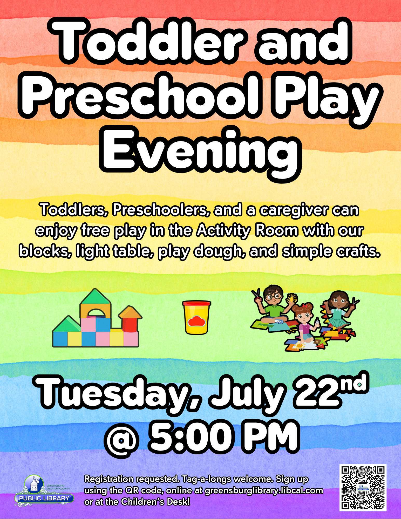 Toddler and Preschool Play Evening - Greensburg Decatur Co Pub Library - 1110 E Main St, Greensburg, IN 47240, USA
