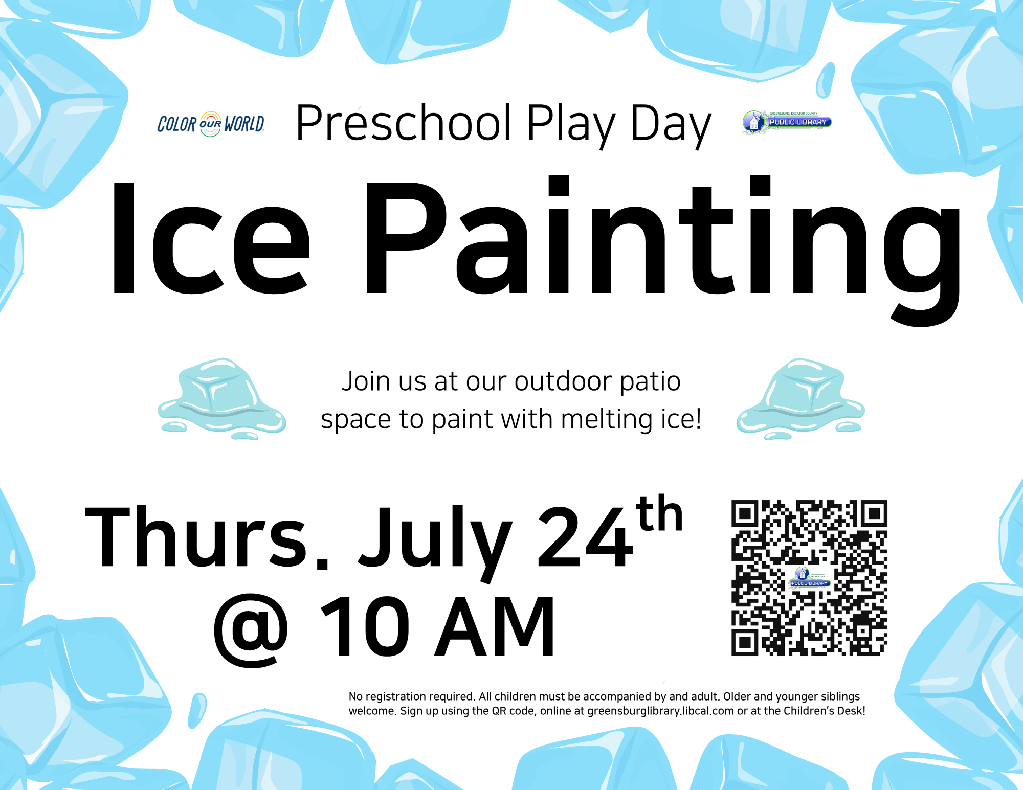 Preschool Play Day - Ice Painting - Greensburg Decatur Co Pub Library - 1110 E Main St, Greensburg, IN 47240, USA