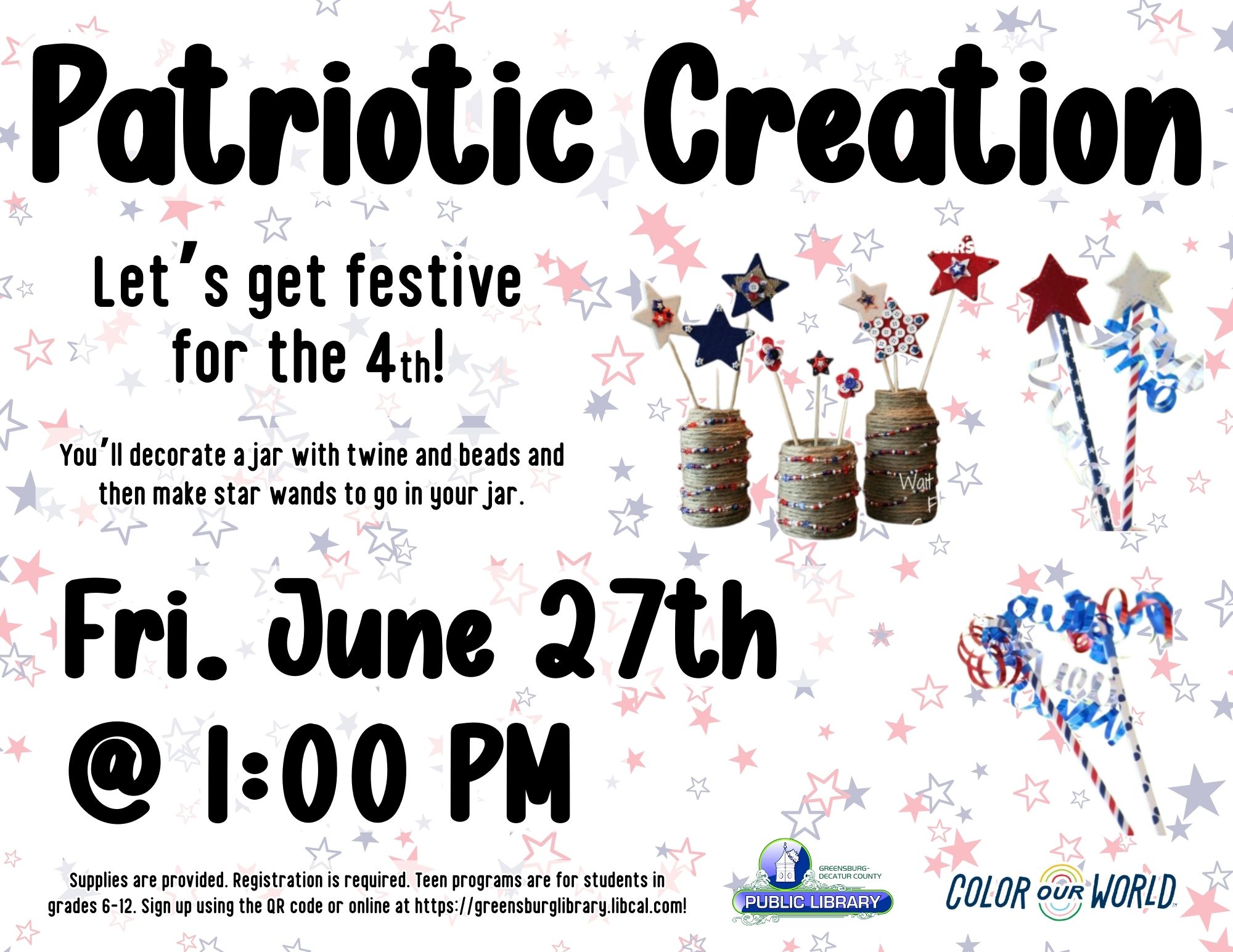Teen Program~~Patriotic Creation - Greensburg Decatur Co Pub Library - 1110 E Main St, Greensburg, IN 47240, USA