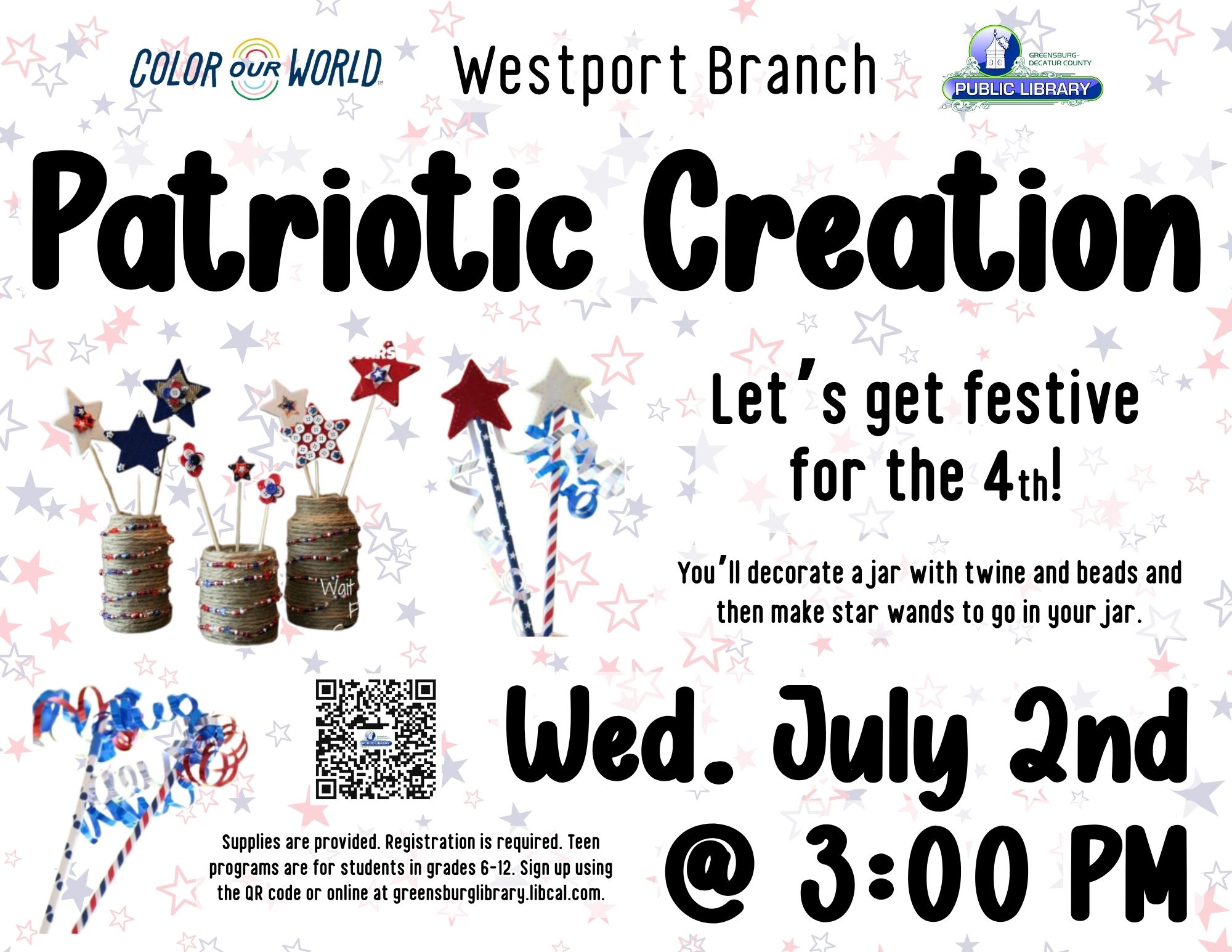 Teen Program~~Westport Branch~~Patriotic Creation - Greensburg Decatur Co Pub Library - 1110 E Main St, Greensburg, IN 47240, USA