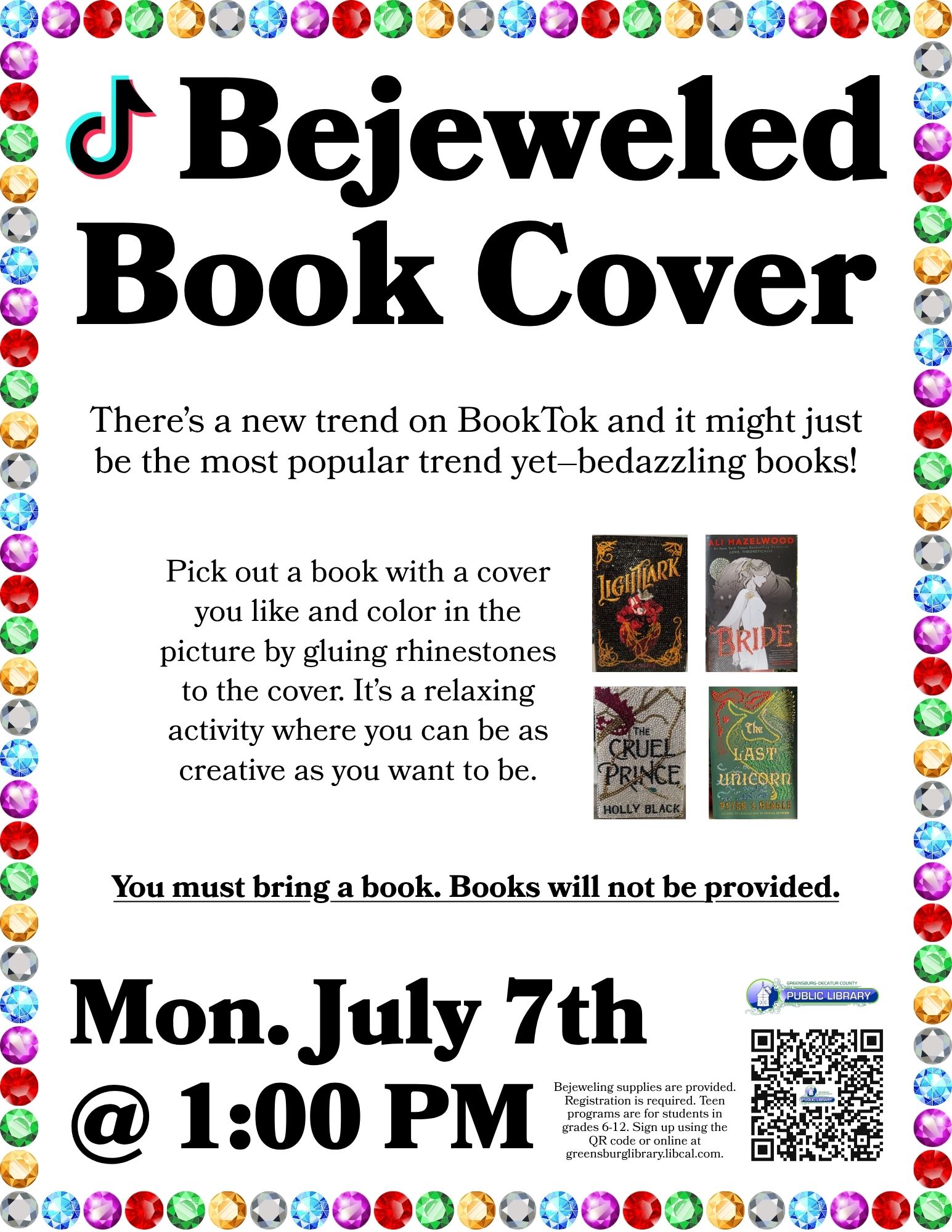Teen Program~~Bejeweled Book cover - Greensburg Decatur Co Pub Library - 1110 E Main St, Greensburg, IN 47240, USA
